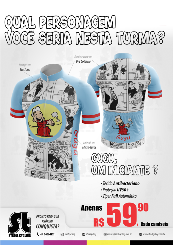 Camiseta Ciclismo Masculina Turma do Popeye